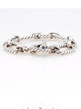 David Yurman Sterling Silver Sapphire Cushion Link Chain Bracelet